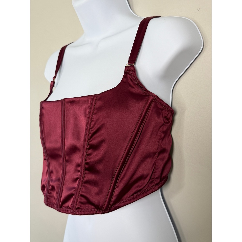 Auden Corset Top Women L Burgundy Satin Boned Square Neck Regencycore Party - Picture 3 of 10